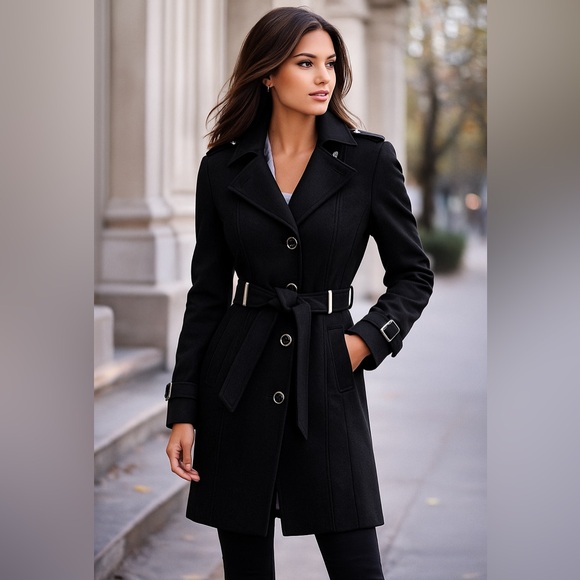 Calvin Klein Jackets & Blazers - Calvin Klein Women’s Wool Blend Belted Trench Coat – Size XS – Black